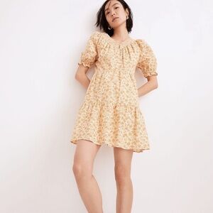 Madewell Eyelet-Trim Tiered Floral Mini Dress in French Vanilla 100% Cotton